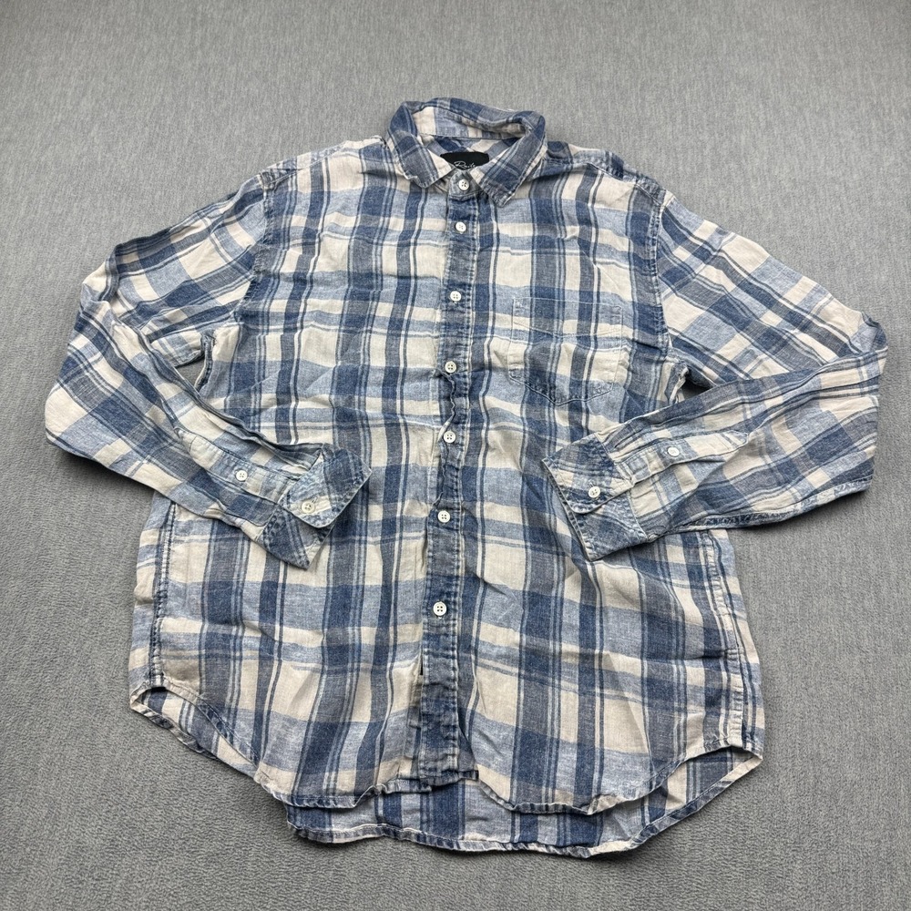 Rails Shirt Mens Medium Blue Plaid Long Sleeve Button Up 100% Linen Classic Top